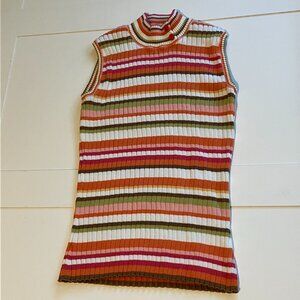 IZOD Striped Ribbed Knit Mock Neck Tank Top | Women’s Small | Fall Retro | Y2K